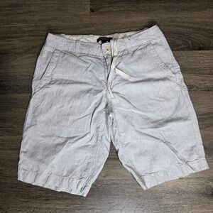 Banana Republic Mens 31 Linen Cotton Pinstripe Shorts Blue White Drawstring